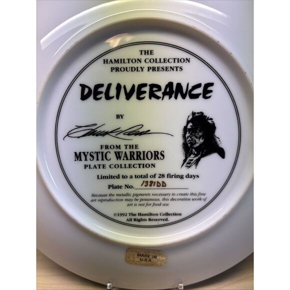 Vintage DELIVERANCE Collector Plate From MYSTIC WARRIORS Hamilton Collection - Picture 4 of 5